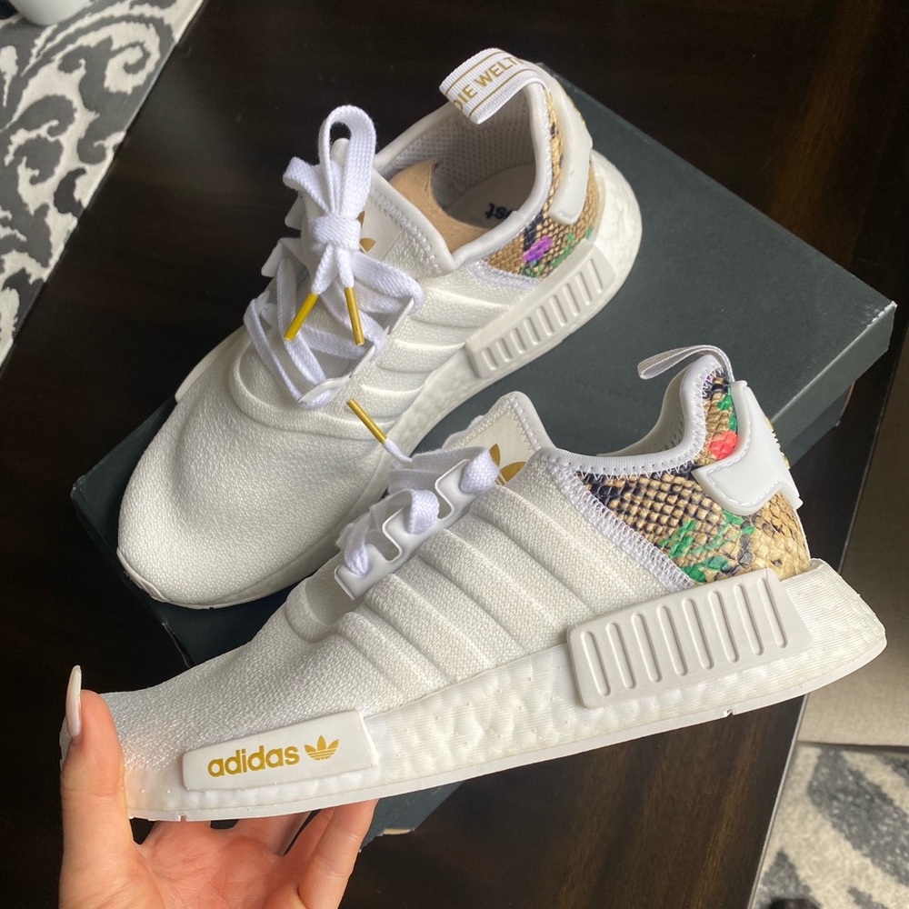Adidas Nmd rw white scarlet with snake print. RARE